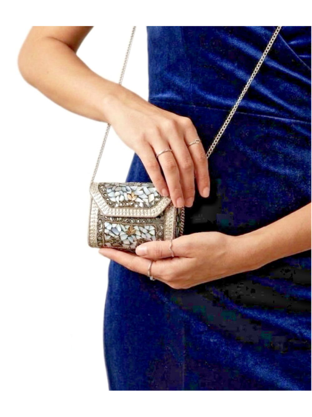 Mini Mother of Pearl Clutch Bag: Handmade German Silver Metal Evening Bag